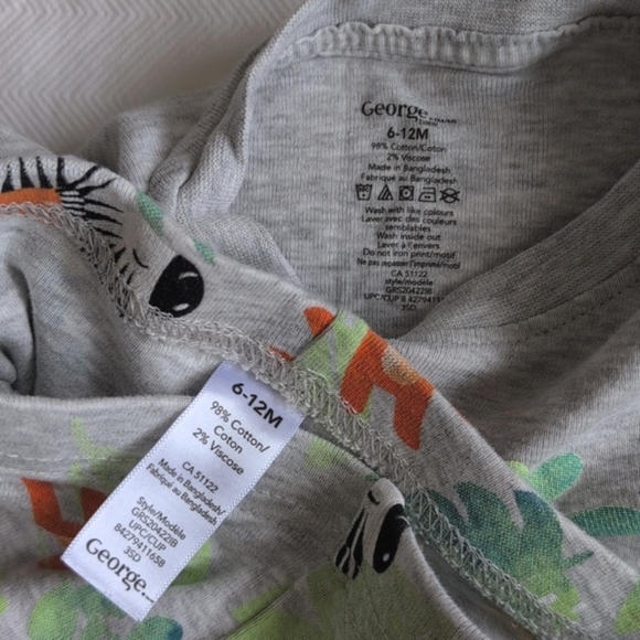 george jungle cotton long sleeve & pants pajamas set 6-12 months baby unisex - Picture 7 of 7